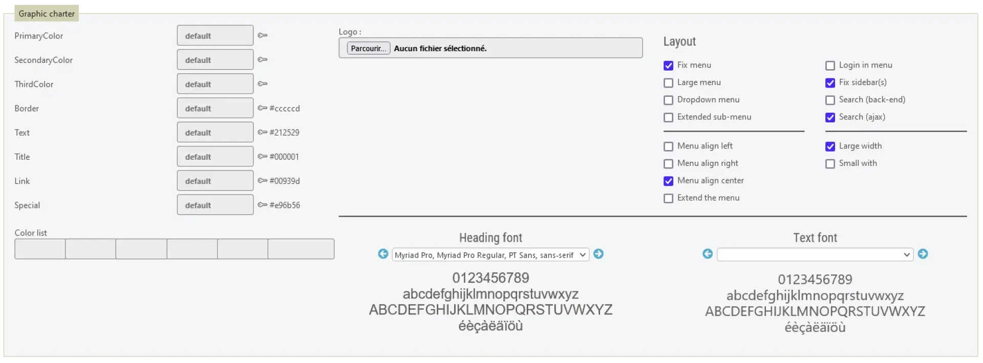Interface to define graphics charter
